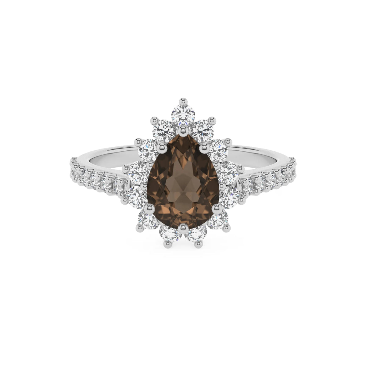 natural smoky-quartz pear solitaire rings in platinum 