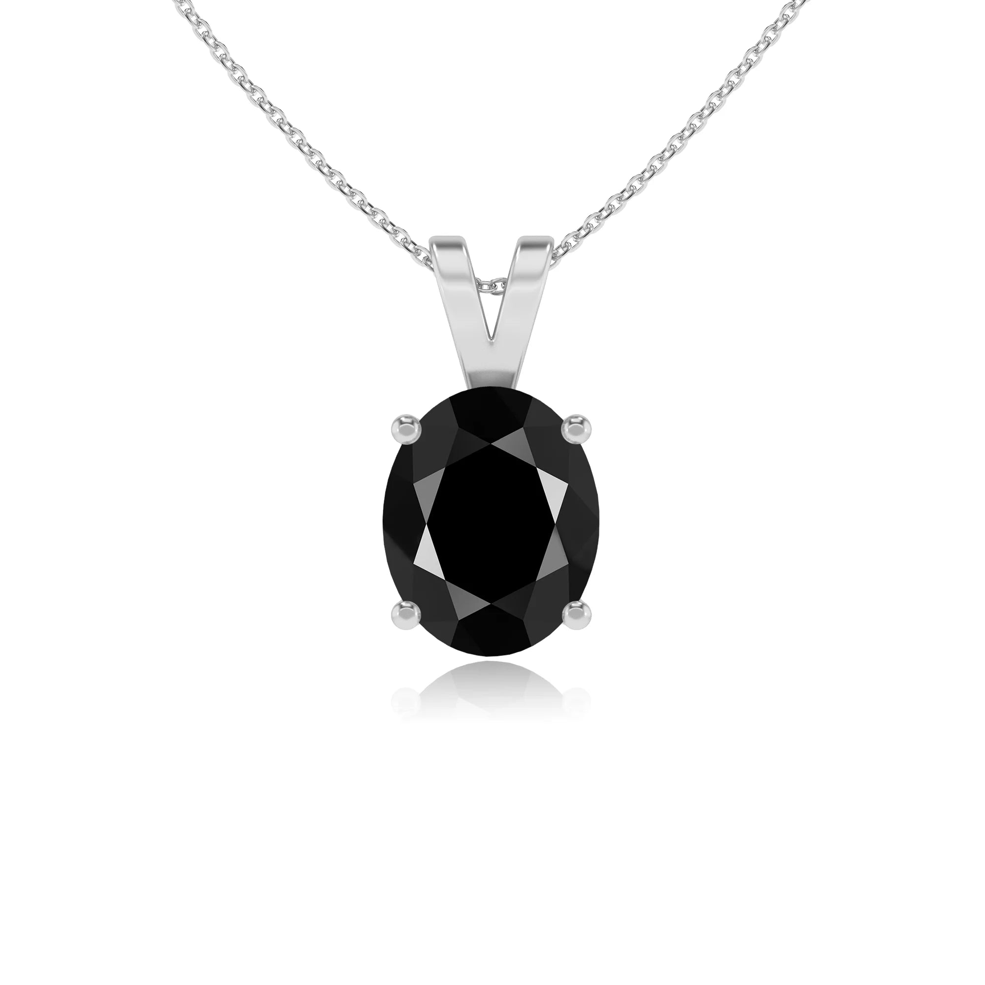 natural black-onyx oval solitaire v-bale necklaces in white gold 