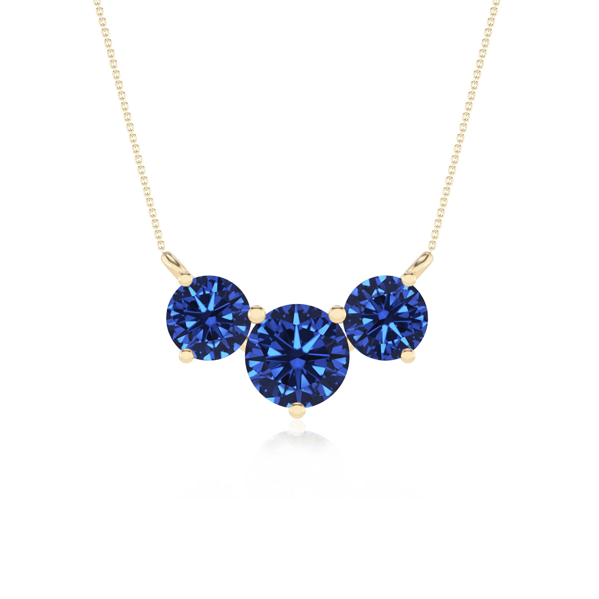 lab grown blue-sapphire round solitaire v-bale necklaces in yellow gold 