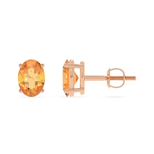 lab grown citrine oval stud earrings in rose gold 