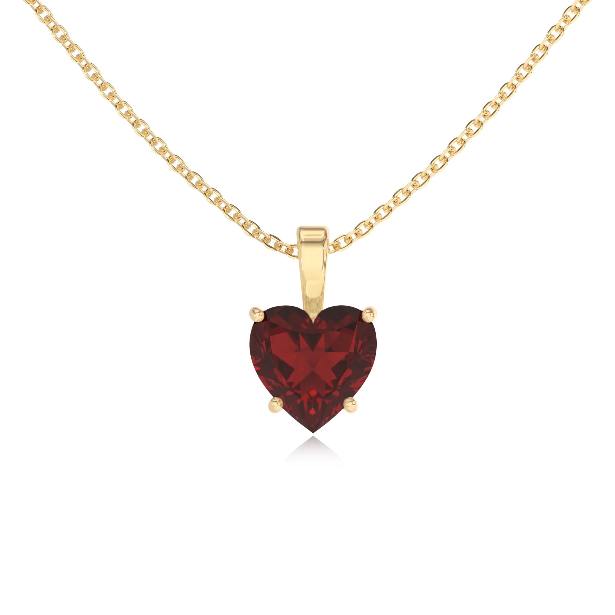 natural garnet heart solitaire necklaces in yellow gold 