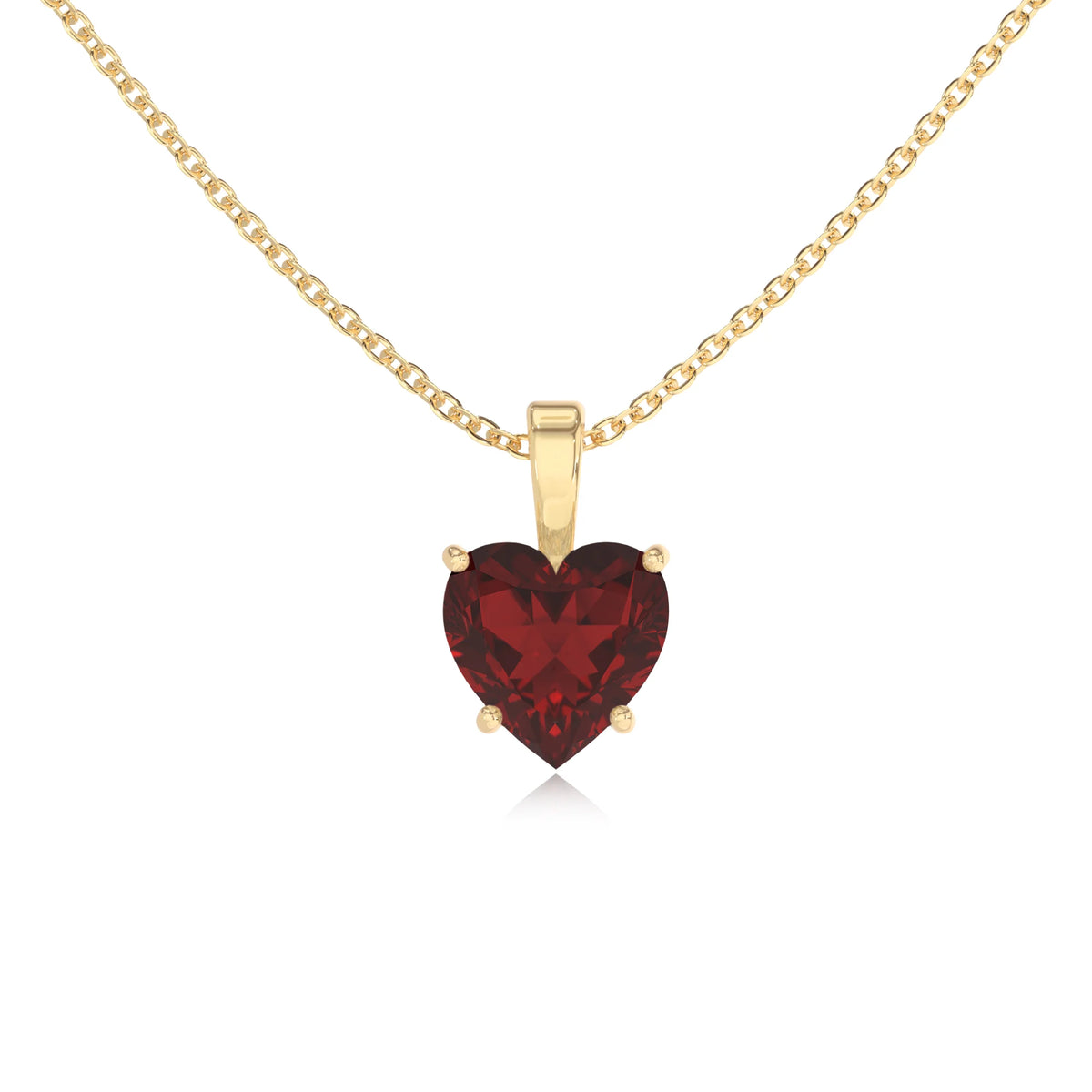 natural garnet heart solitaire necklaces in yellow gold 