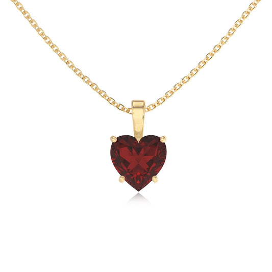 natural garnet heart solitaire necklaces in yellow gold 