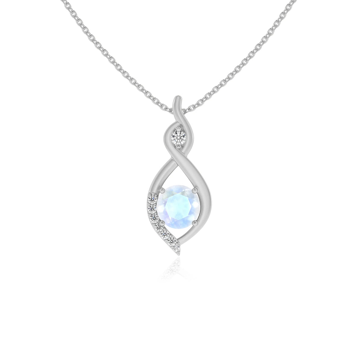 natural rainbow-moonstone round solitaire necklaces in sterling silver 