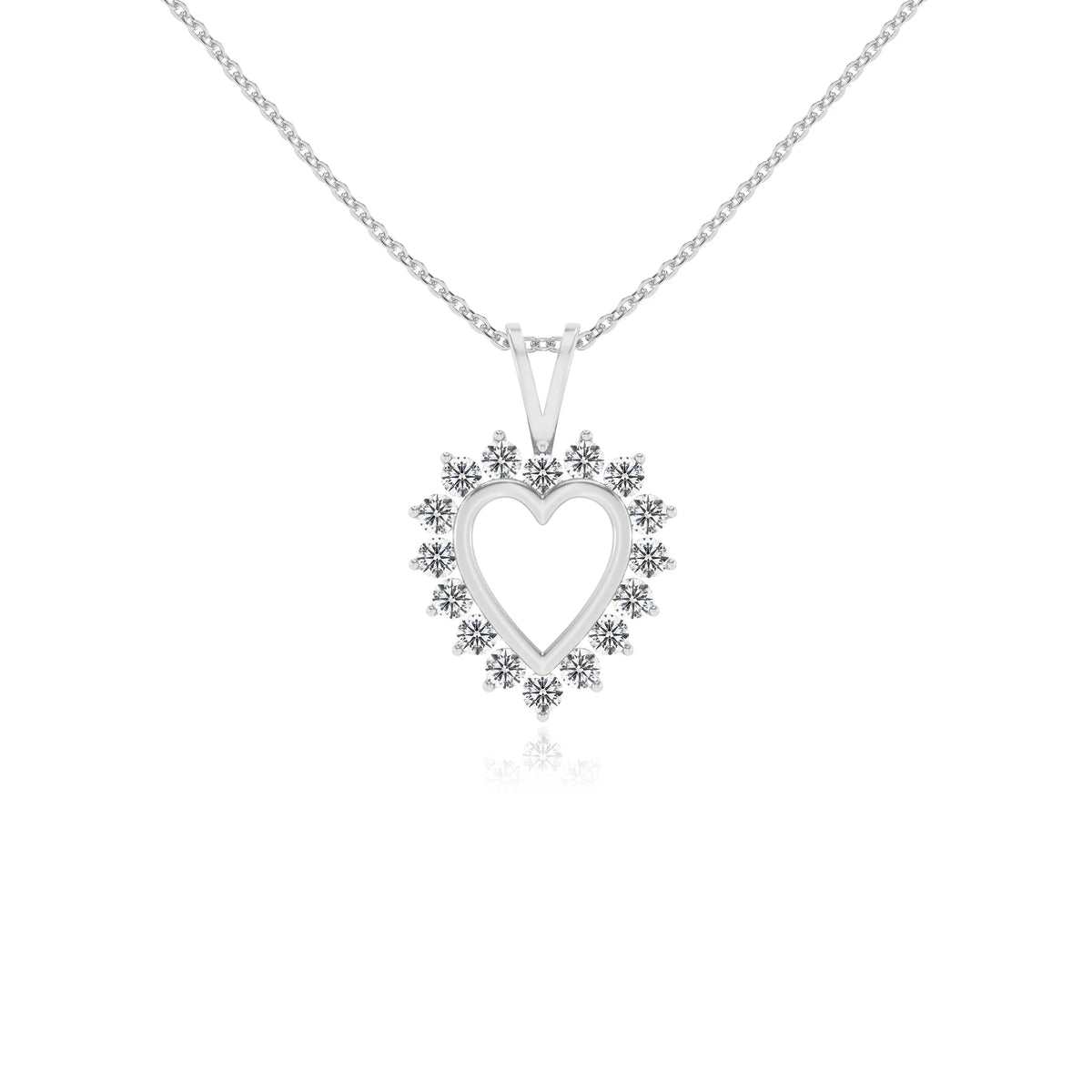 lab grown diamond round v-bale necklaces in white gold 