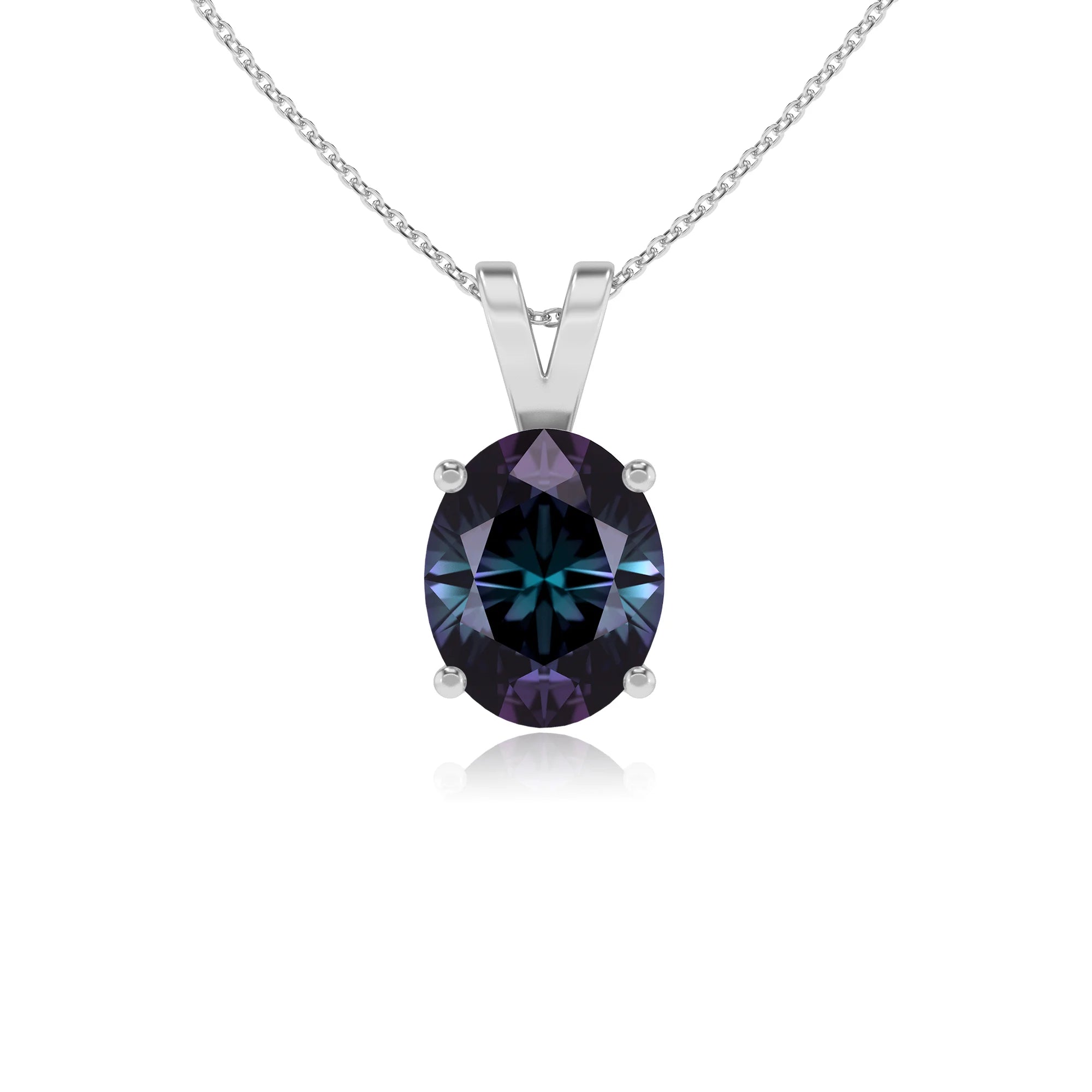lab grown alexandrite oval solitaire v-bale necklaces in platinum 