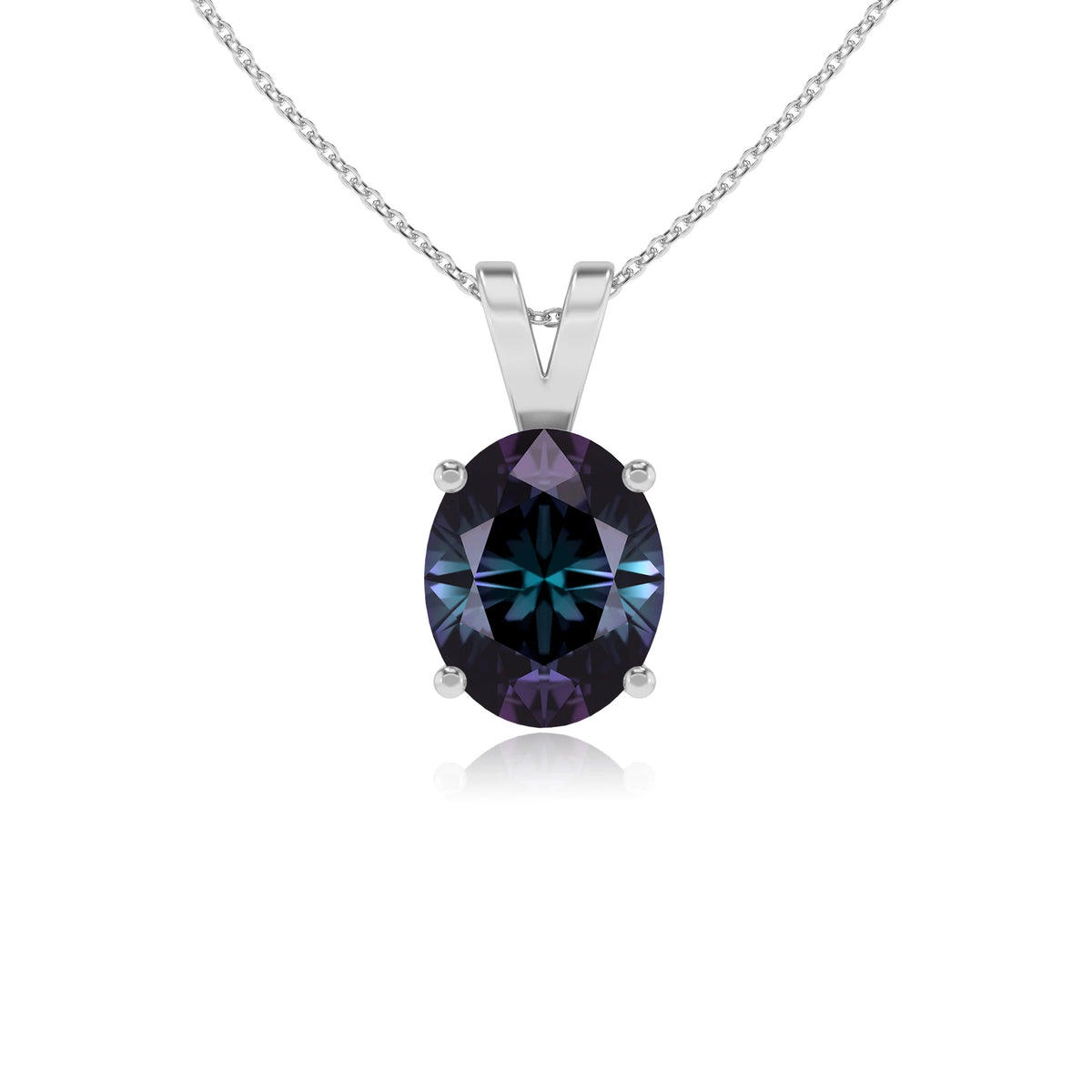 lab grown alexandrite oval solitaire v-bale necklaces in platinum 