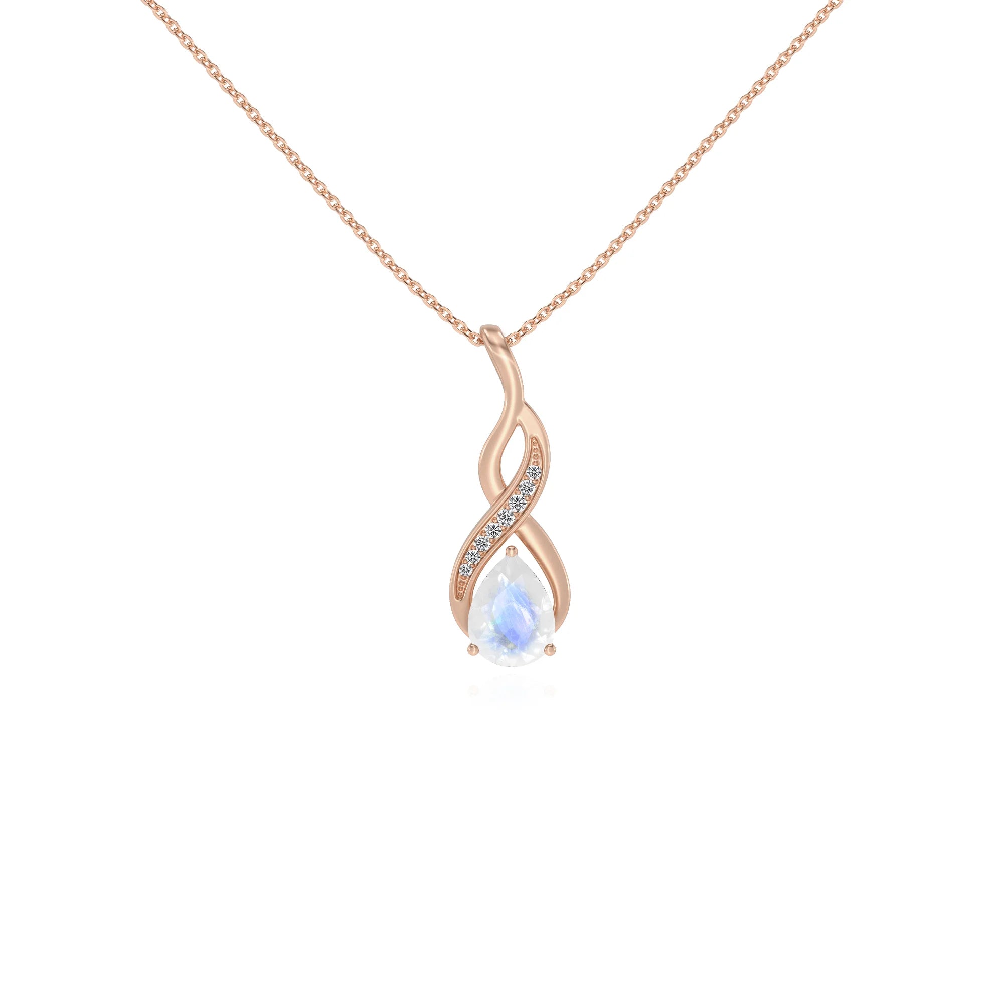 natural rainbow-moonstone pear solitaire necklaces in rose gold 