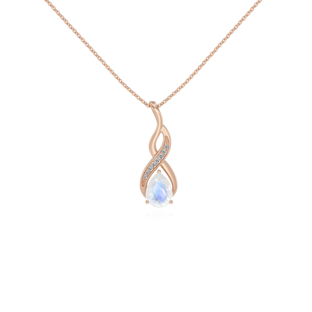 natural rainbow-moonstone pear solitaire necklaces in rose gold 
