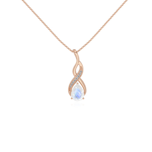 natural rainbow-moonstone pear solitaire necklaces in rose gold 