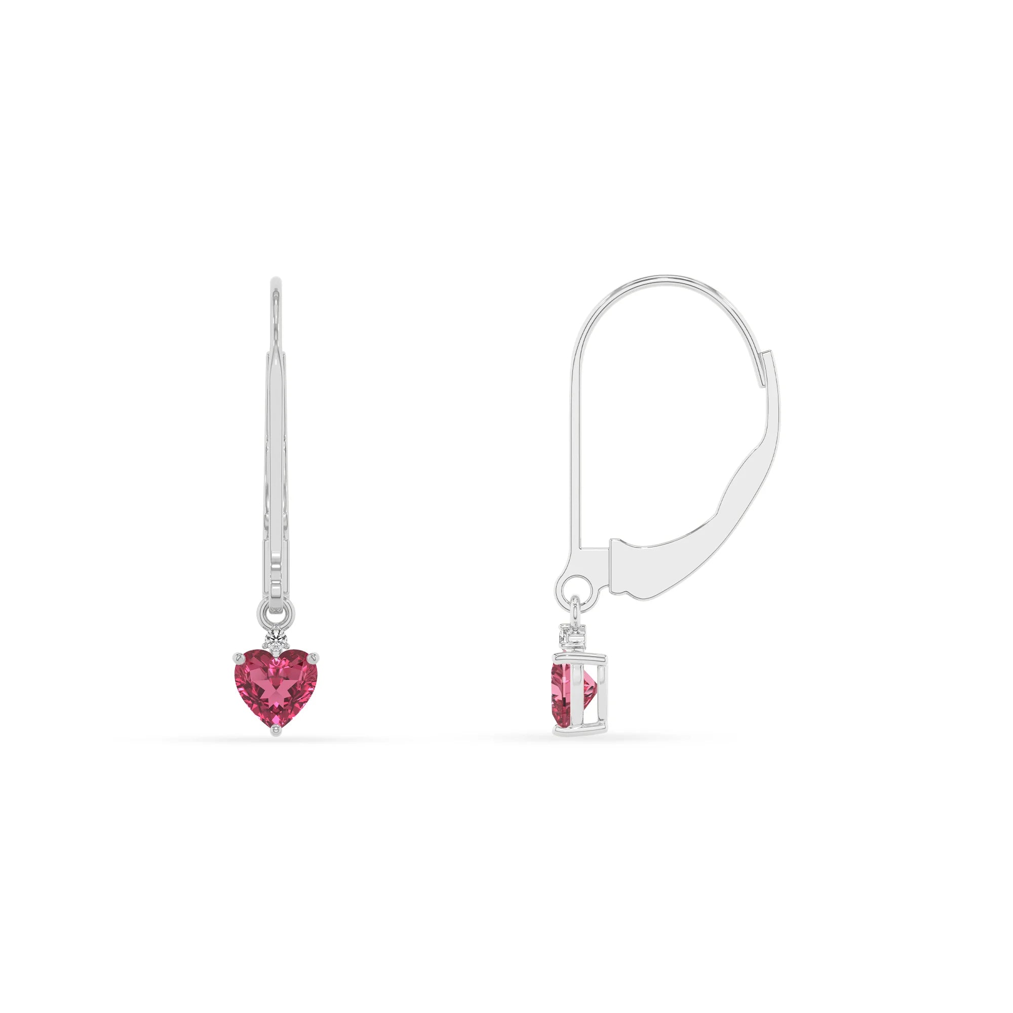 lab grown pink tourmaline heart drop earrings in platinum 