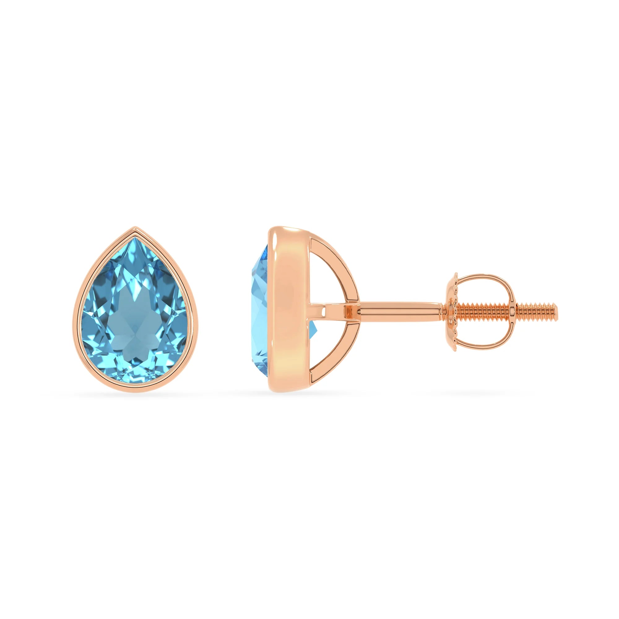natural swiss blue topaz pear stud earrings in rose gold 