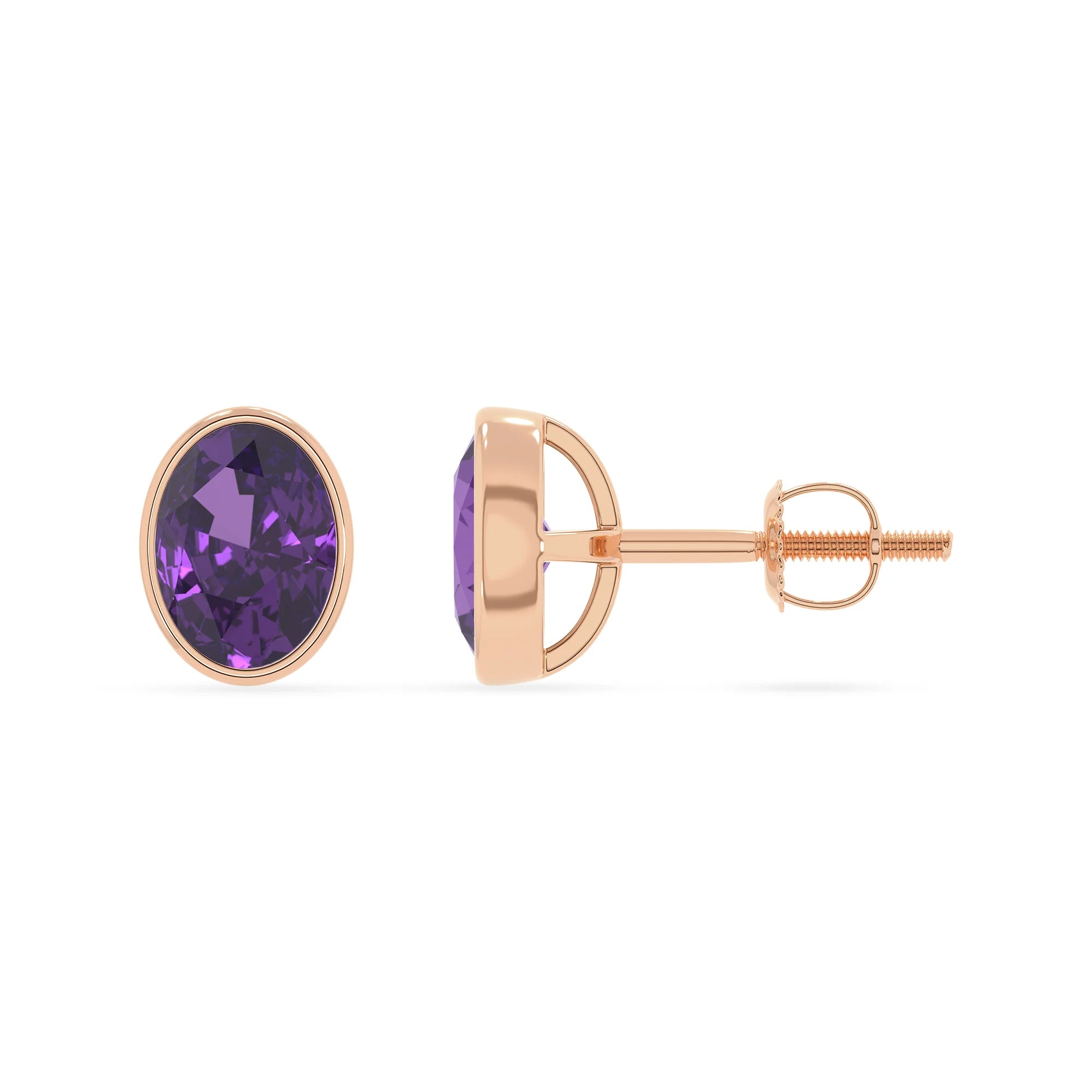 lab grown amethyst oval stud earrings in rose gold 