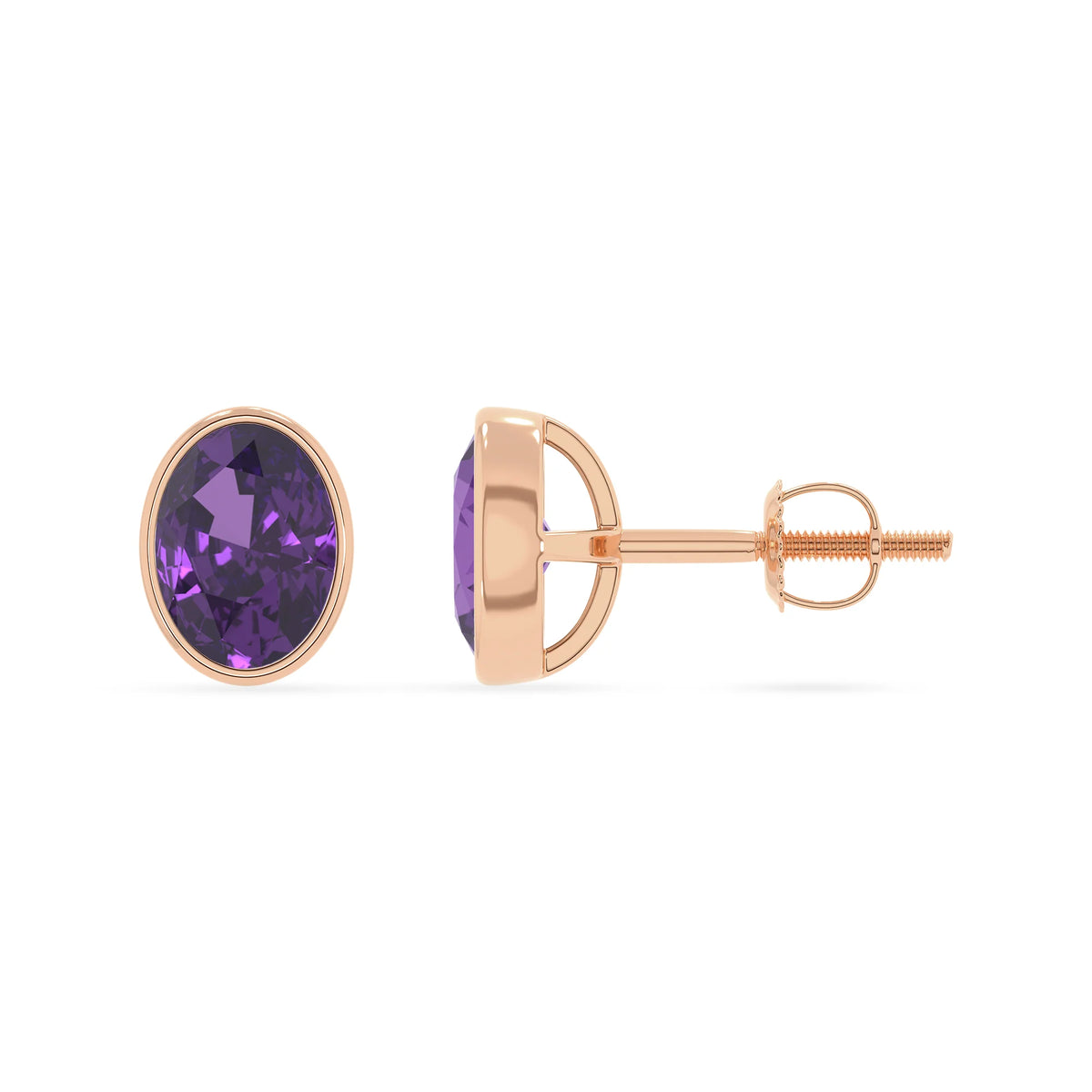 lab grown amethyst oval stud earrings in rose gold 