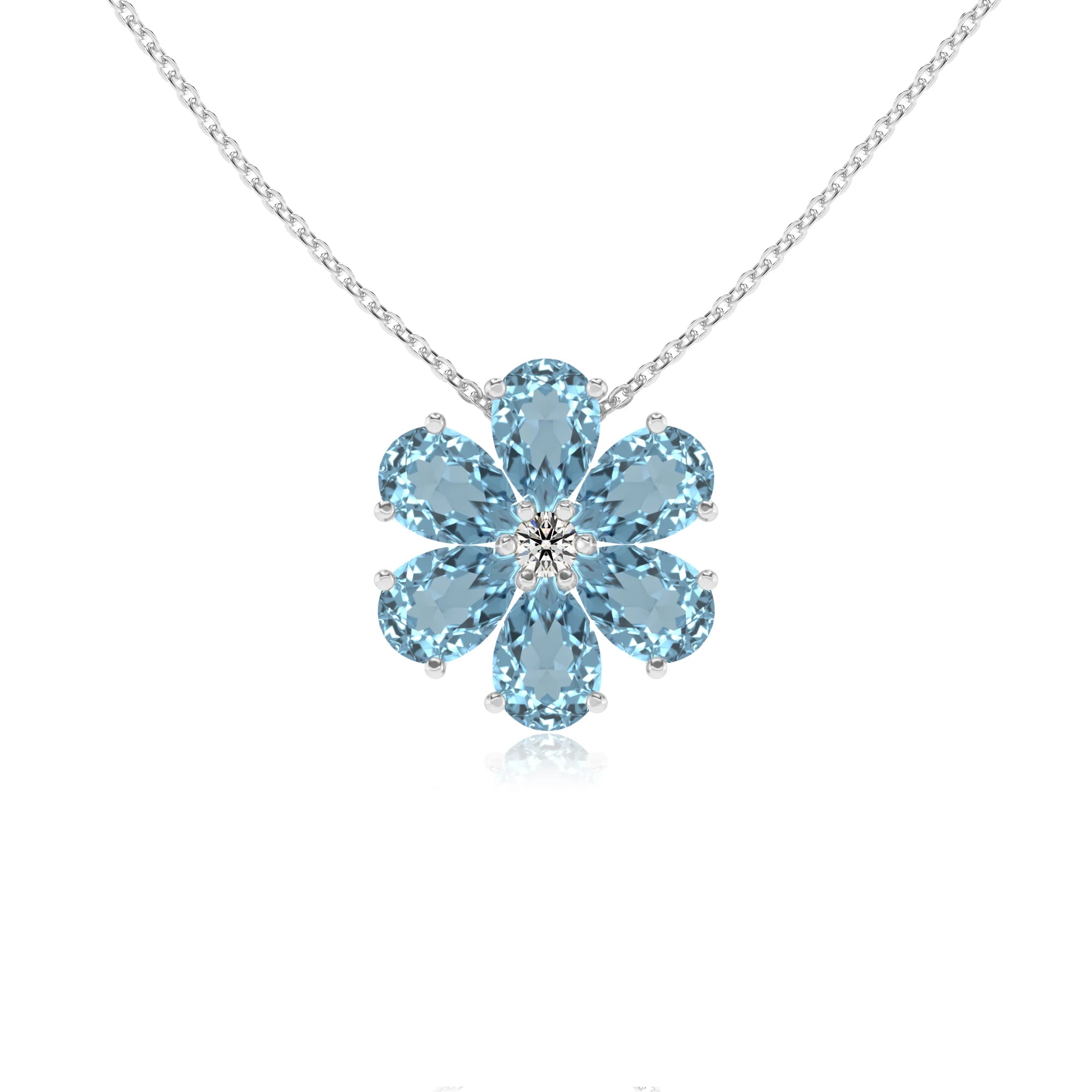 lab grown aquamarine pear solitaire necklaces in white gold 