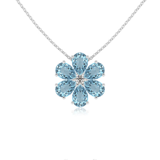 lab grown aquamarine pear solitaire necklaces in white gold 