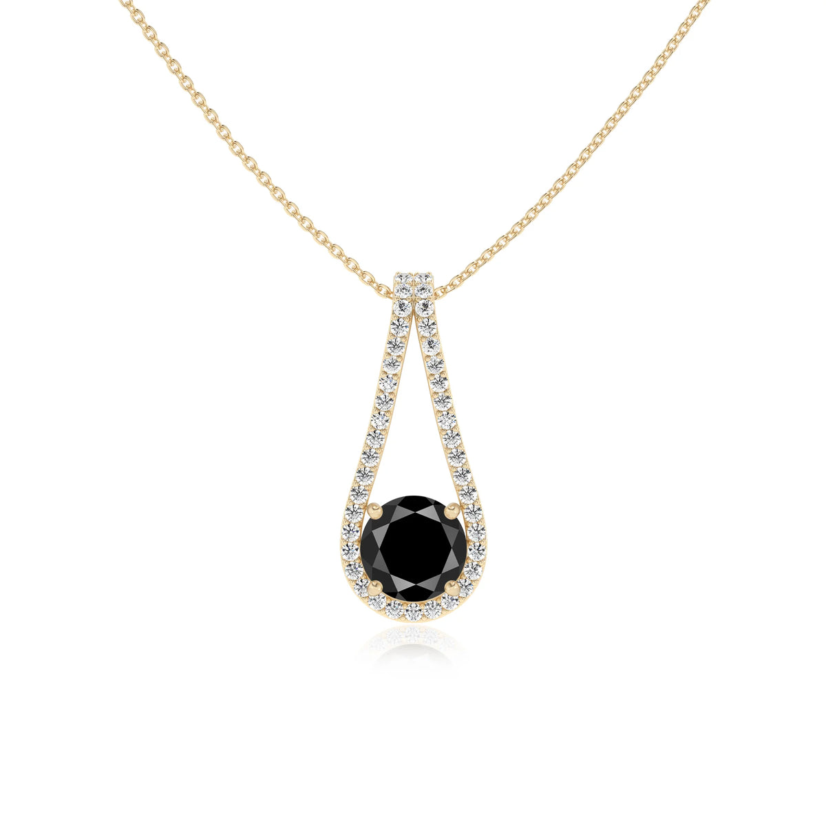 natural black-onyx round solitaire v-bale necklaces in yellow gold 