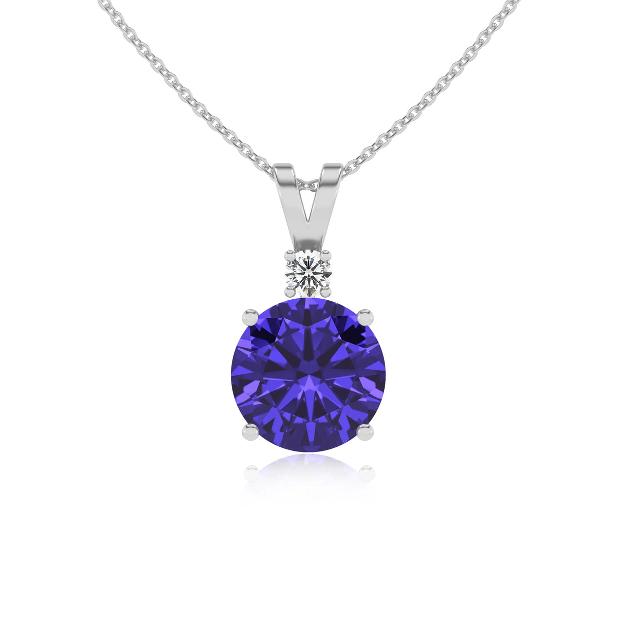lab grown tanzanite round solitaire v-bale necklaces in white gold 