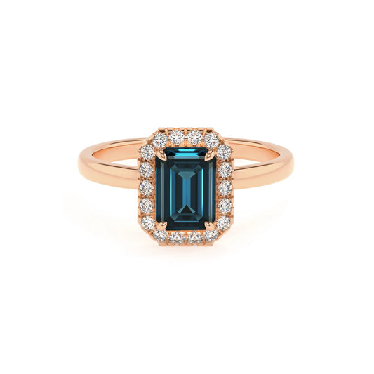 natural london-blue-topaz emerald cut solitaire rings in rose gold 