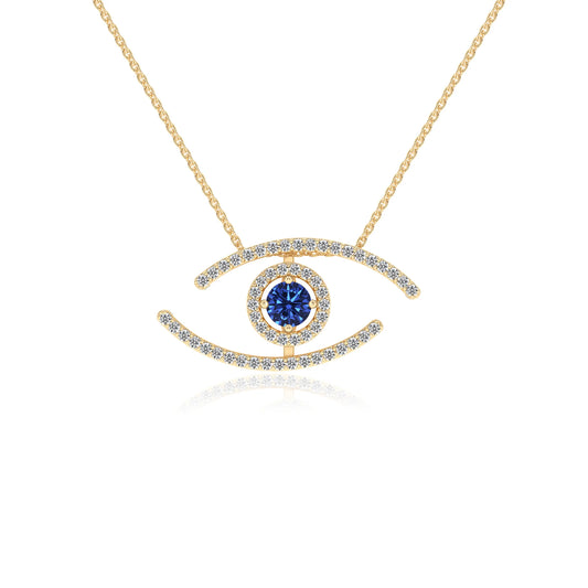 lab grown blue-sapphire round solitaire necklaces in yellow gold 