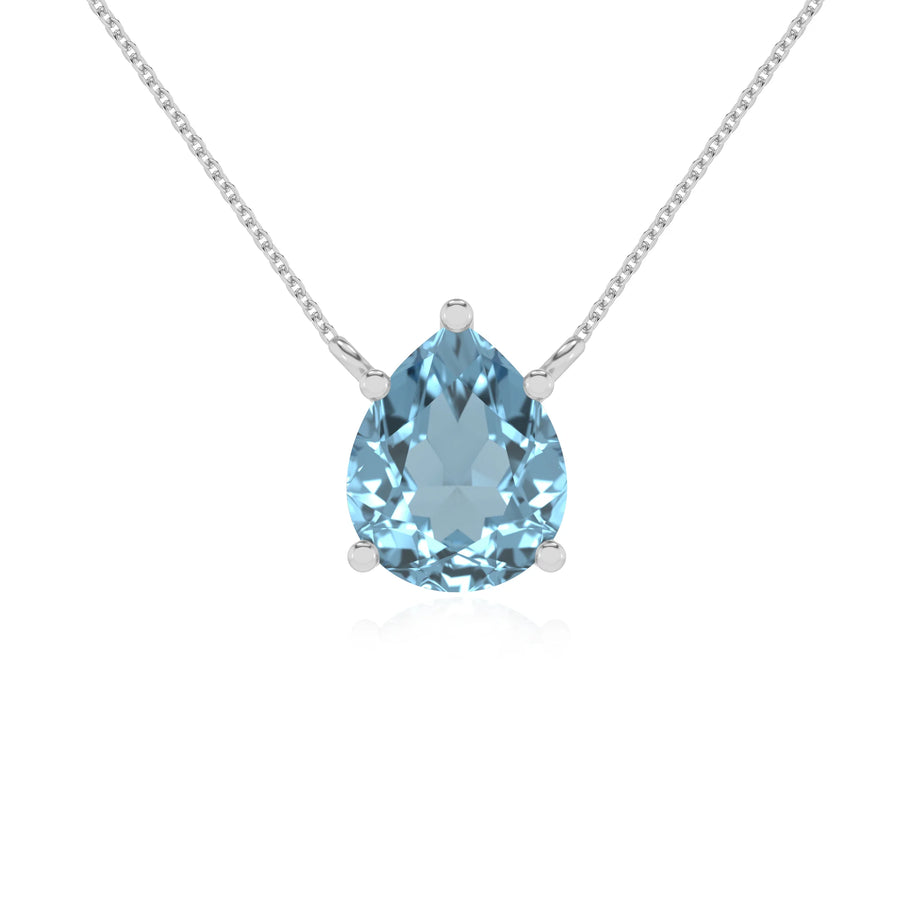 lab grown aquamarine pear solitaire necklaces in white gold 