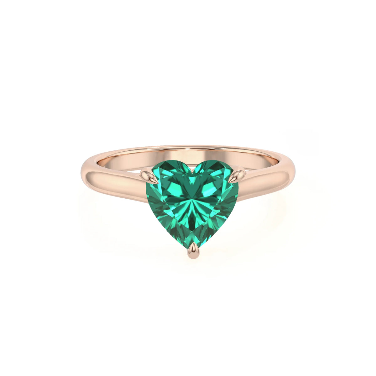 lab grown emerald heart solitaire rings in rose gold 