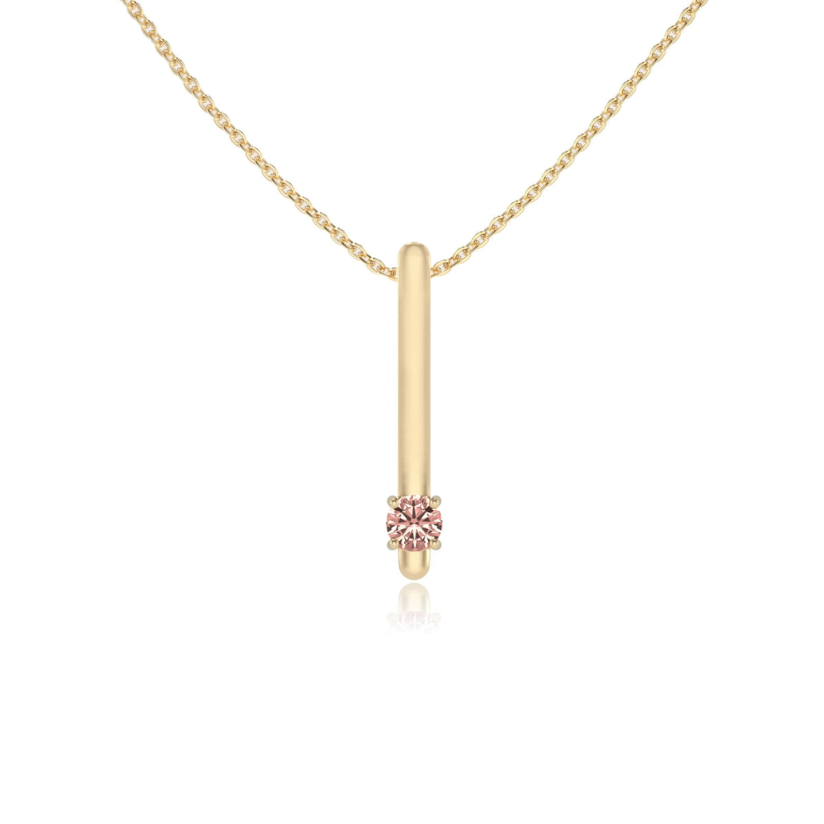 lab grown morganite round bar necklaces in yellow gold 