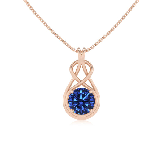 lab grown blue-sapphire round solitaire necklaces in rose gold 