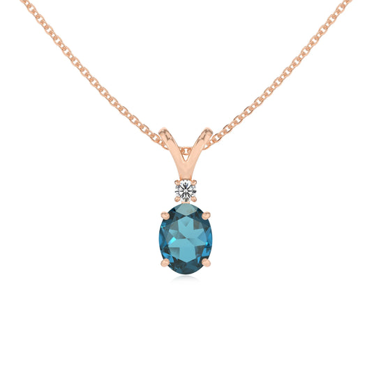 natural london-blue-topaz oval solitaire v-bale necklaces in rose gold 