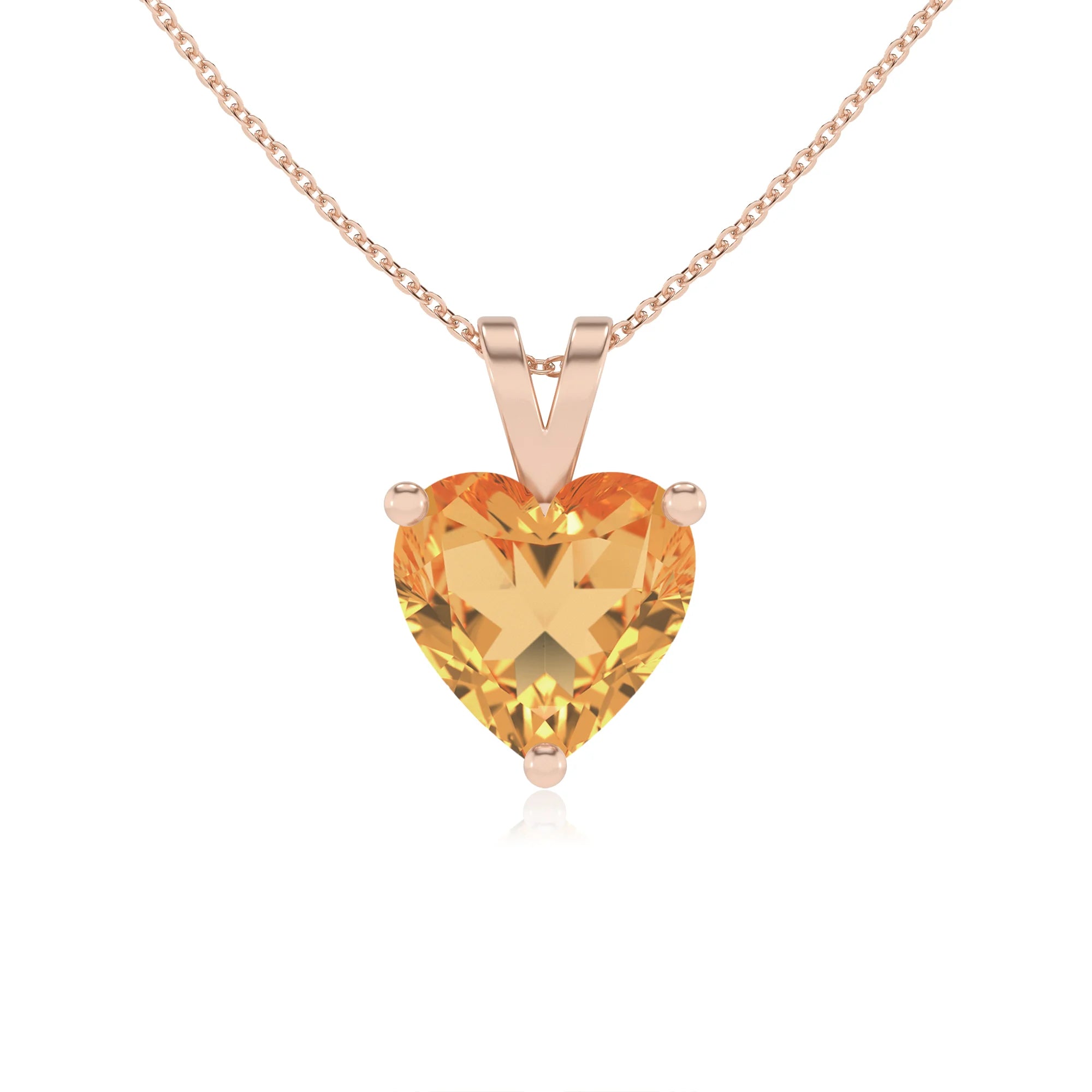 lab grown citrine heart solitaire v-bale necklaces in rose gold 