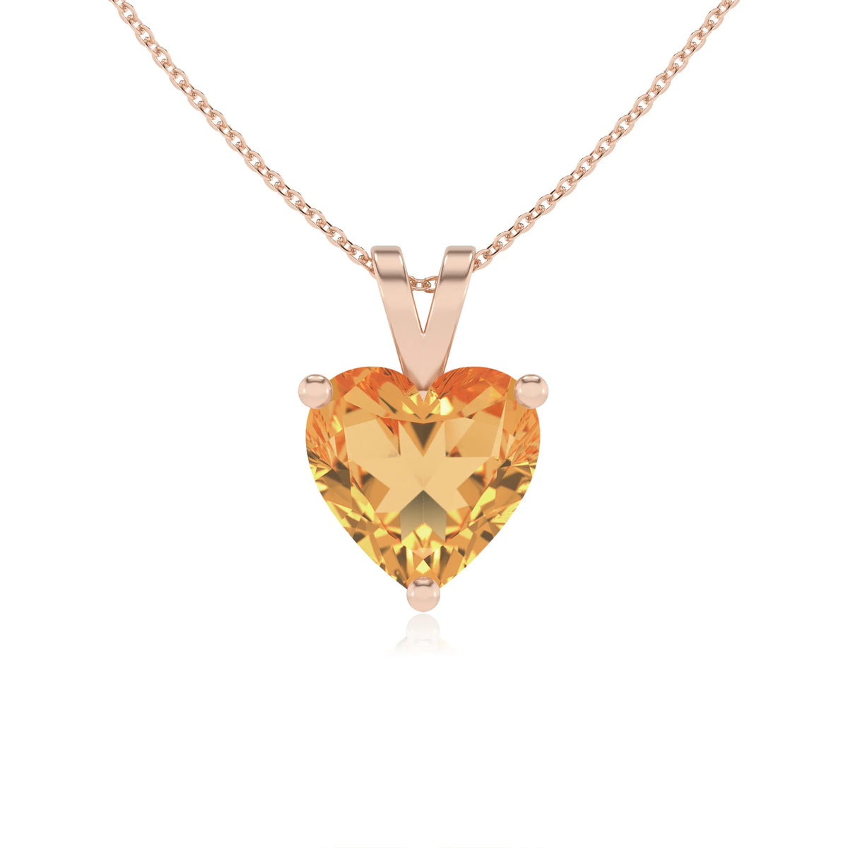 lab grown citrine heart solitaire v-bale necklaces in rose gold 