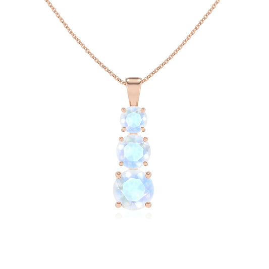 natural rainbow-moonstone round bar v-bale necklaces in rose gold 