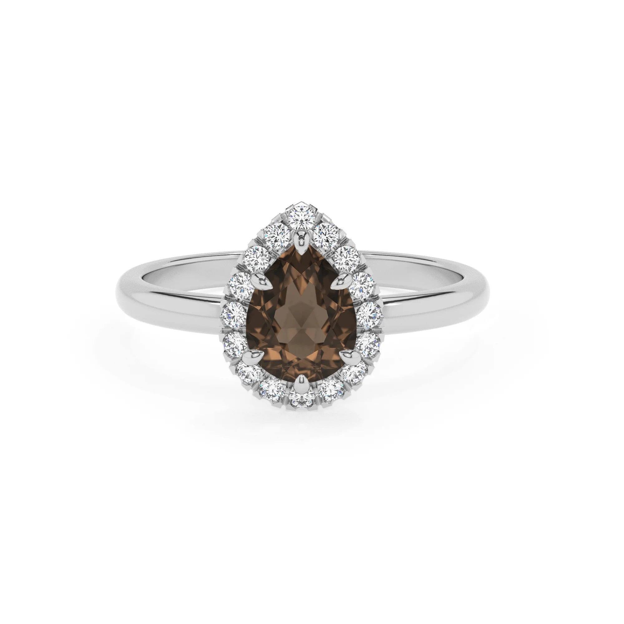 natural smoky-quartz pear solitaire rings in white gold 