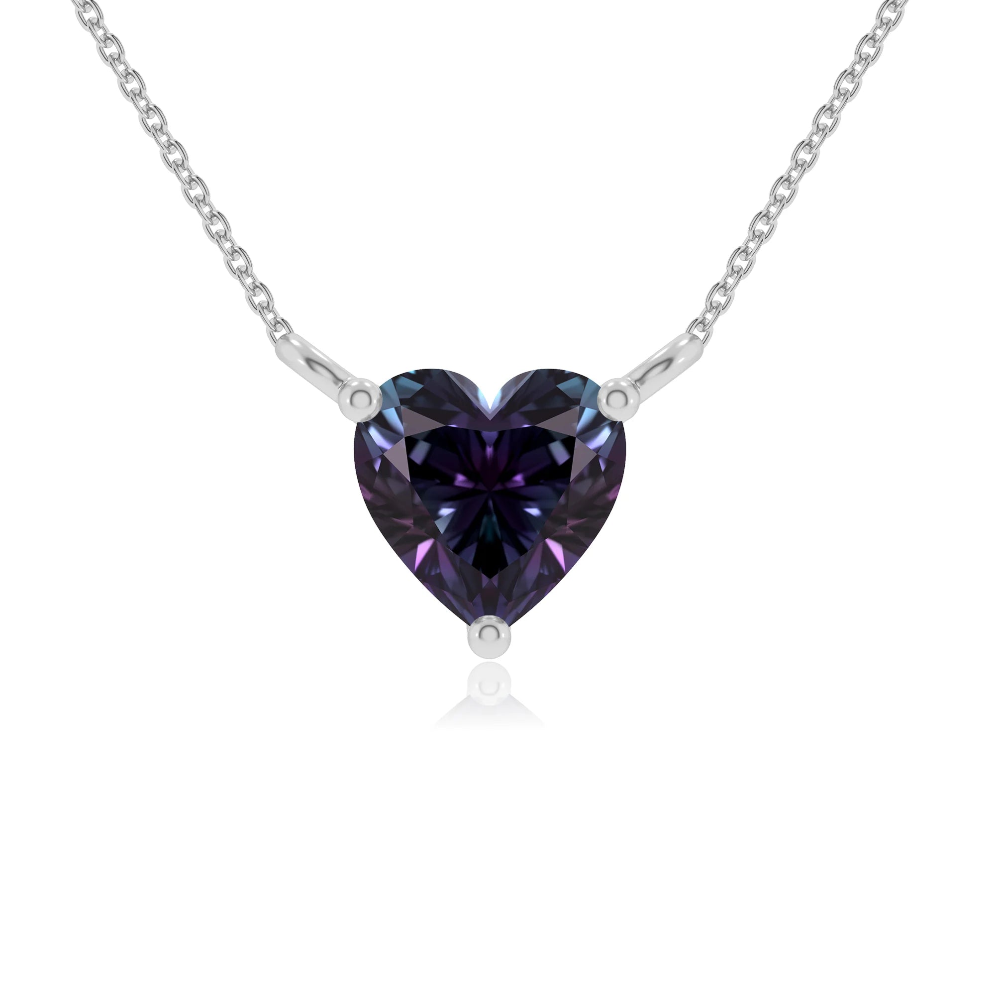 lab grown alexandrite heart solitaire necklaces in white gold 