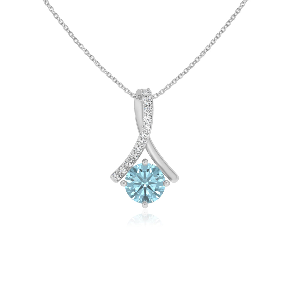 lab grown aquamarine round solitaire necklaces in platinum 