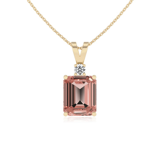 lab grown morganite emerald cut solitaire v-bale necklaces in yellow gold 