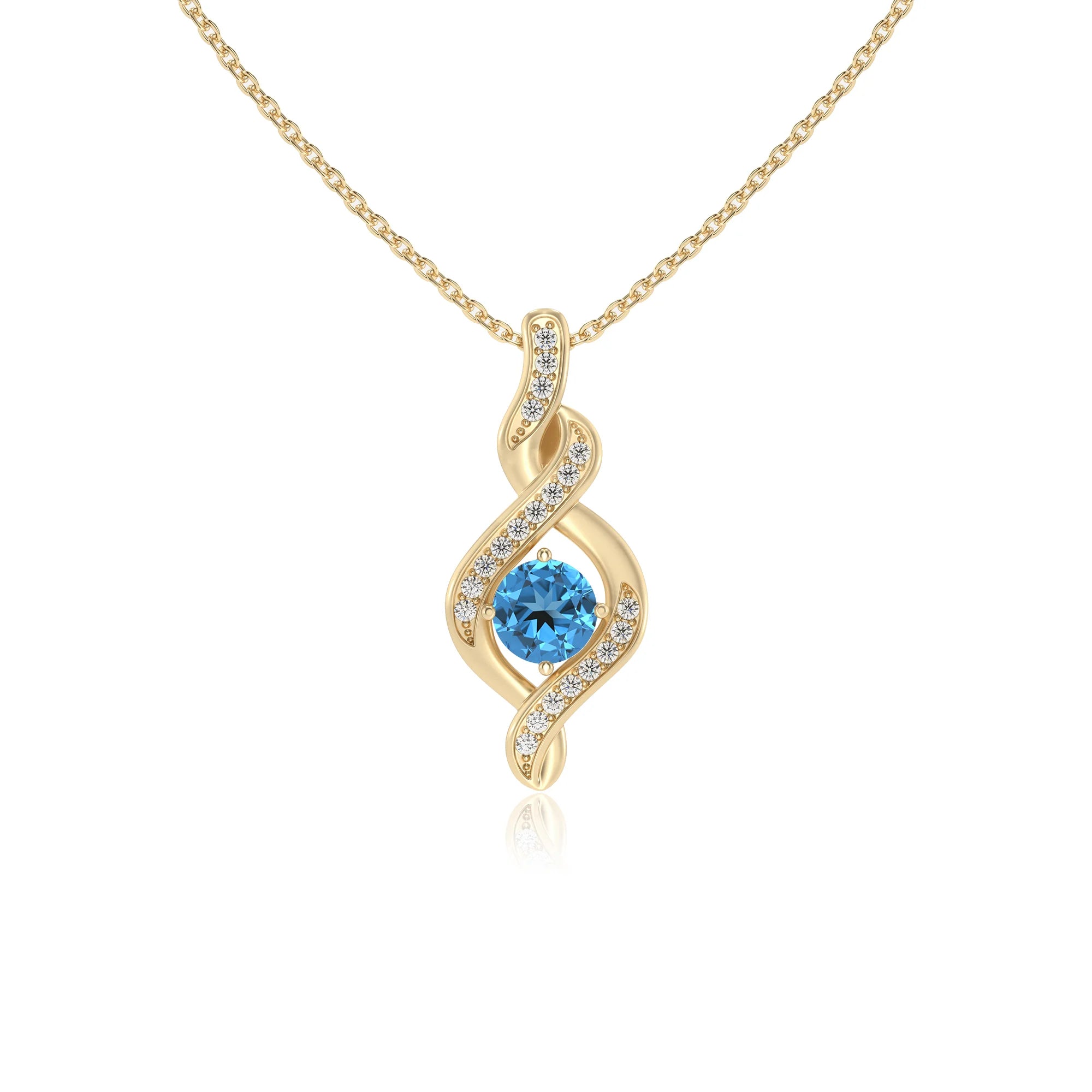 natural swiss-blue-topaz round solitaire necklaces in yellow gold 