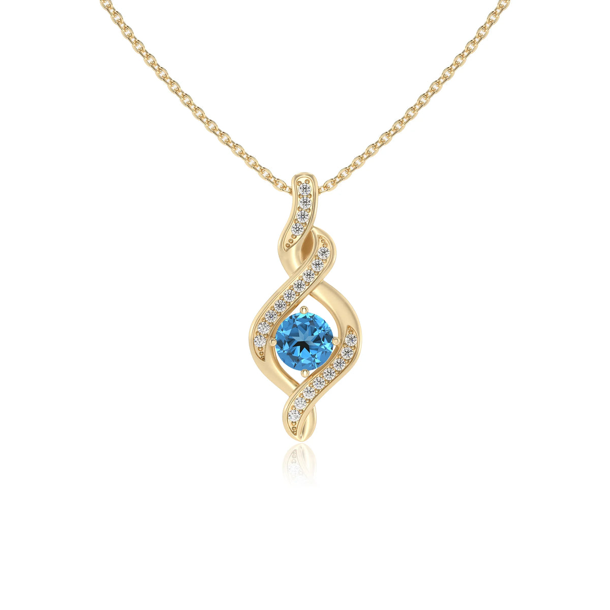 natural swiss-blue-topaz round solitaire necklaces in yellow gold 
