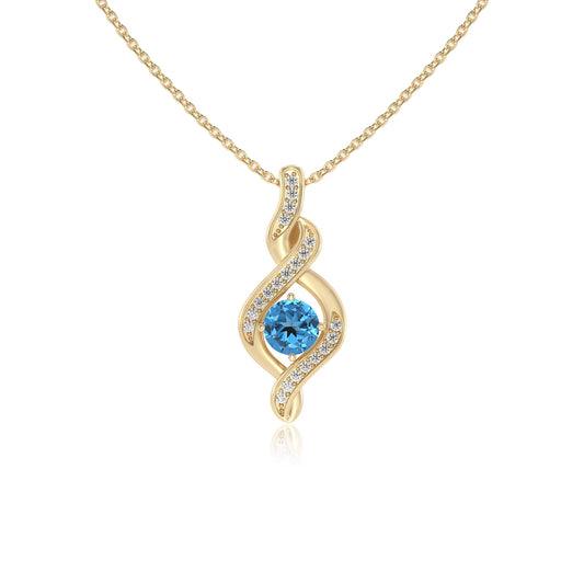 natural swiss-blue-topaz round solitaire necklaces in yellow gold 