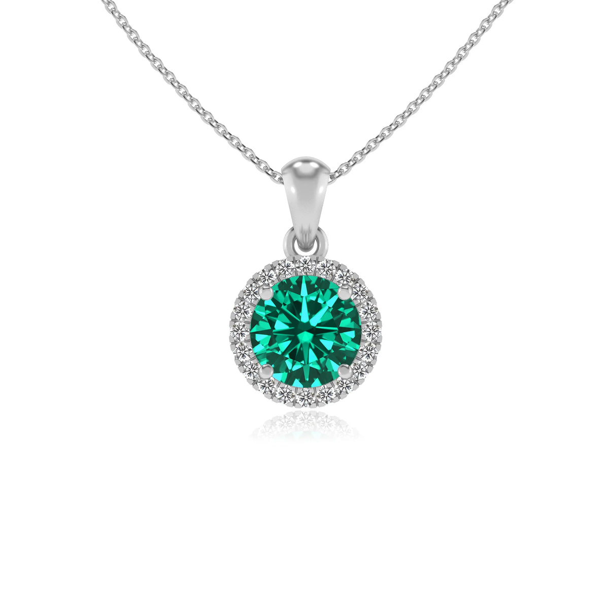 lab grown emerald round solitaire necklaces in platinum 