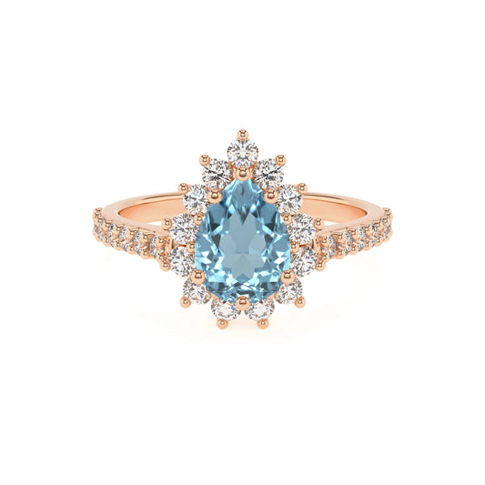 lab grown aquamarine pear solitaire rings in rose gold 