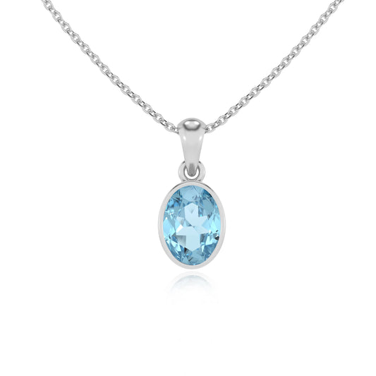 lab grown aquamarine oval solitaire necklaces in sterling silver 