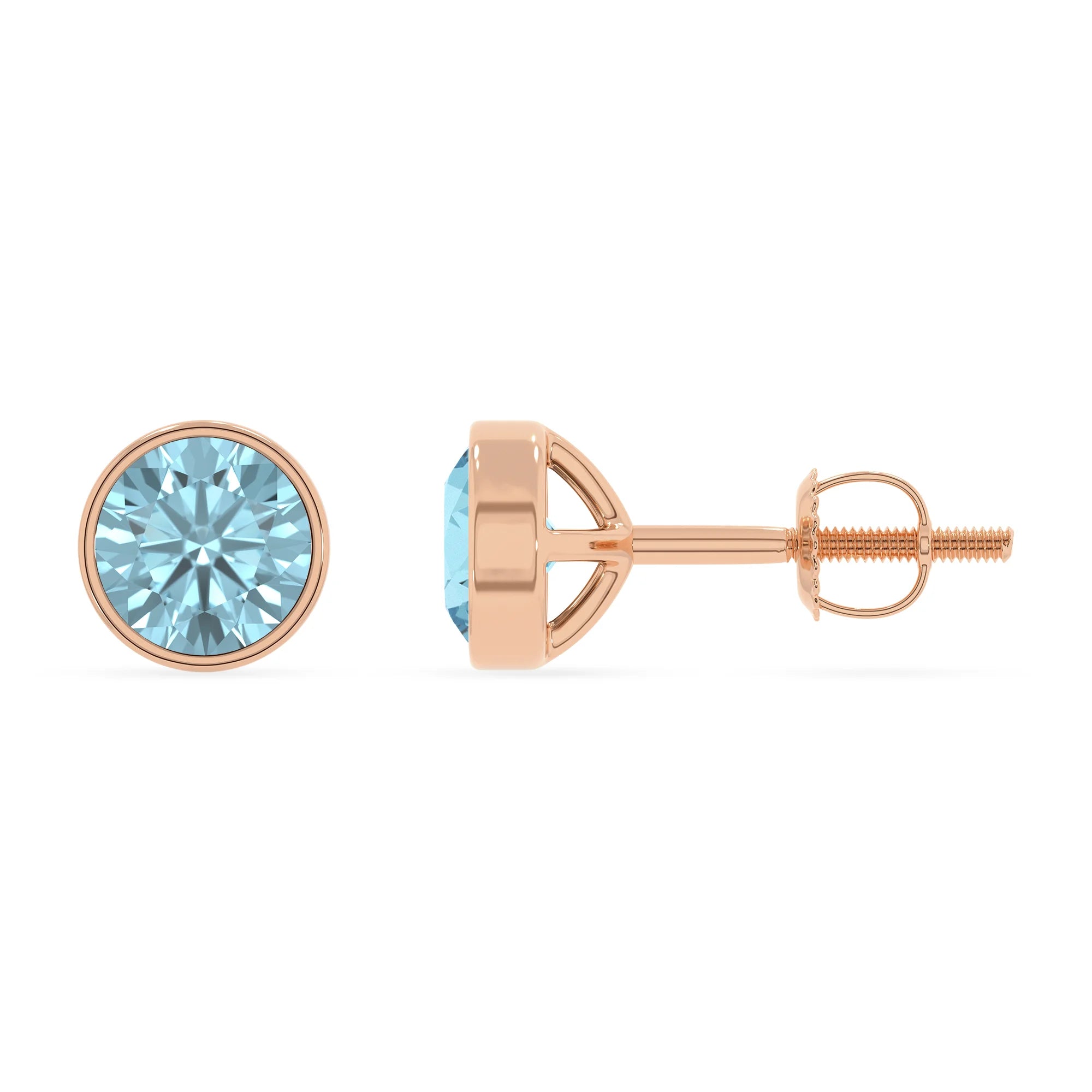 lab grown aquamarine round stud earrings in rose gold 