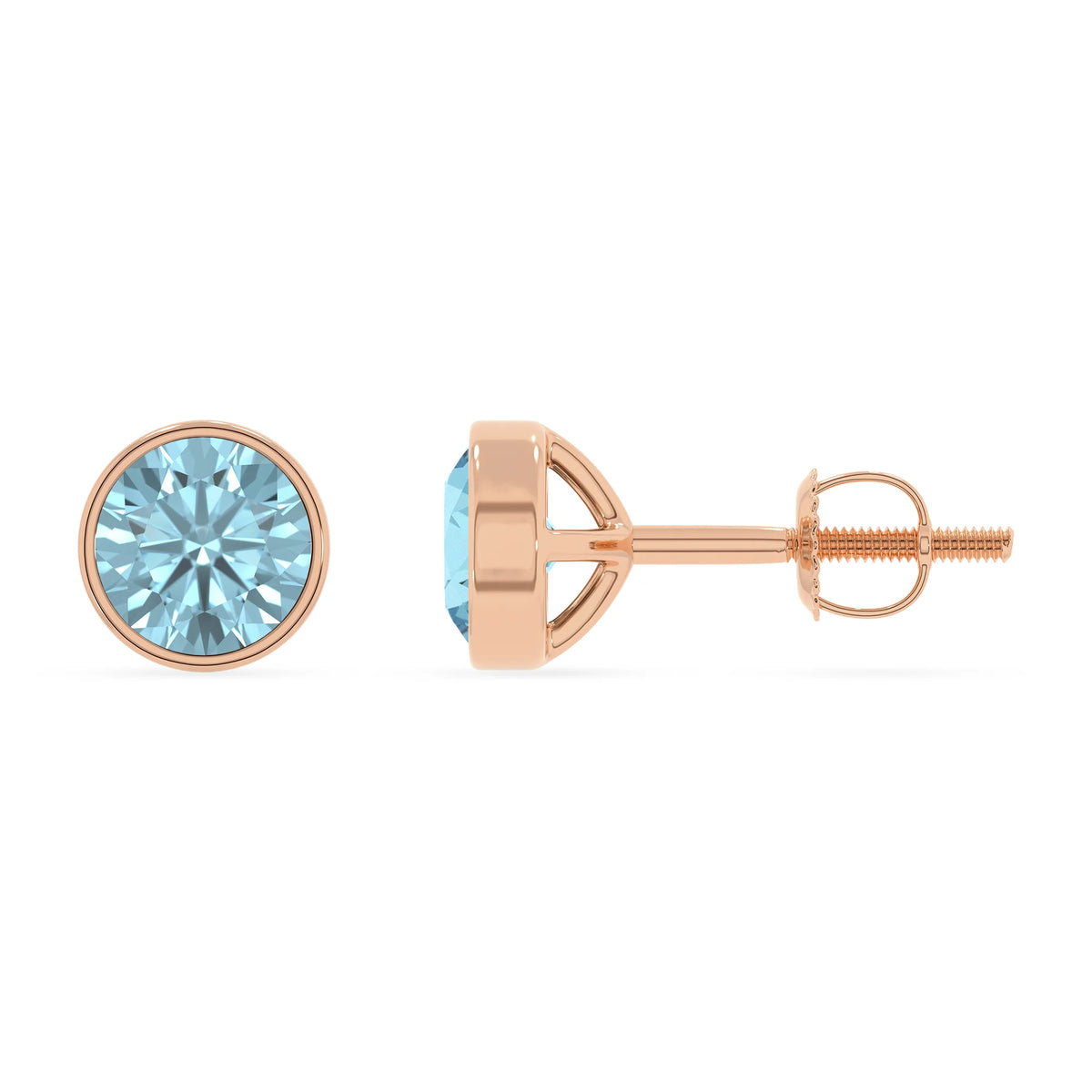 lab grown aquamarine round stud earrings in rose gold 