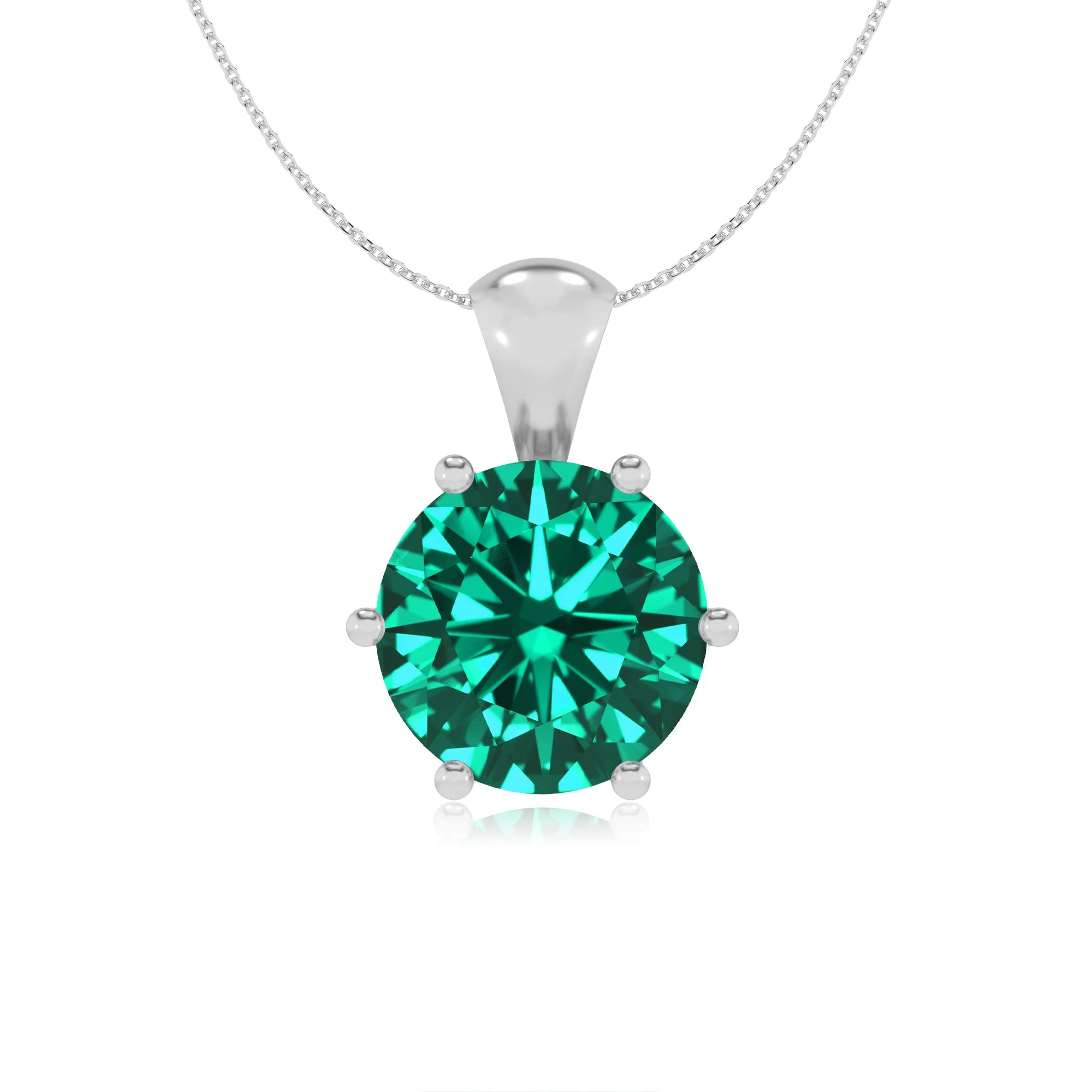 lab grown emerald round solitaire necklaces in platinum 