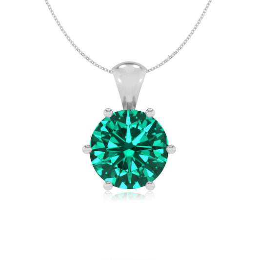 lab grown emerald round solitaire necklaces in platinum 