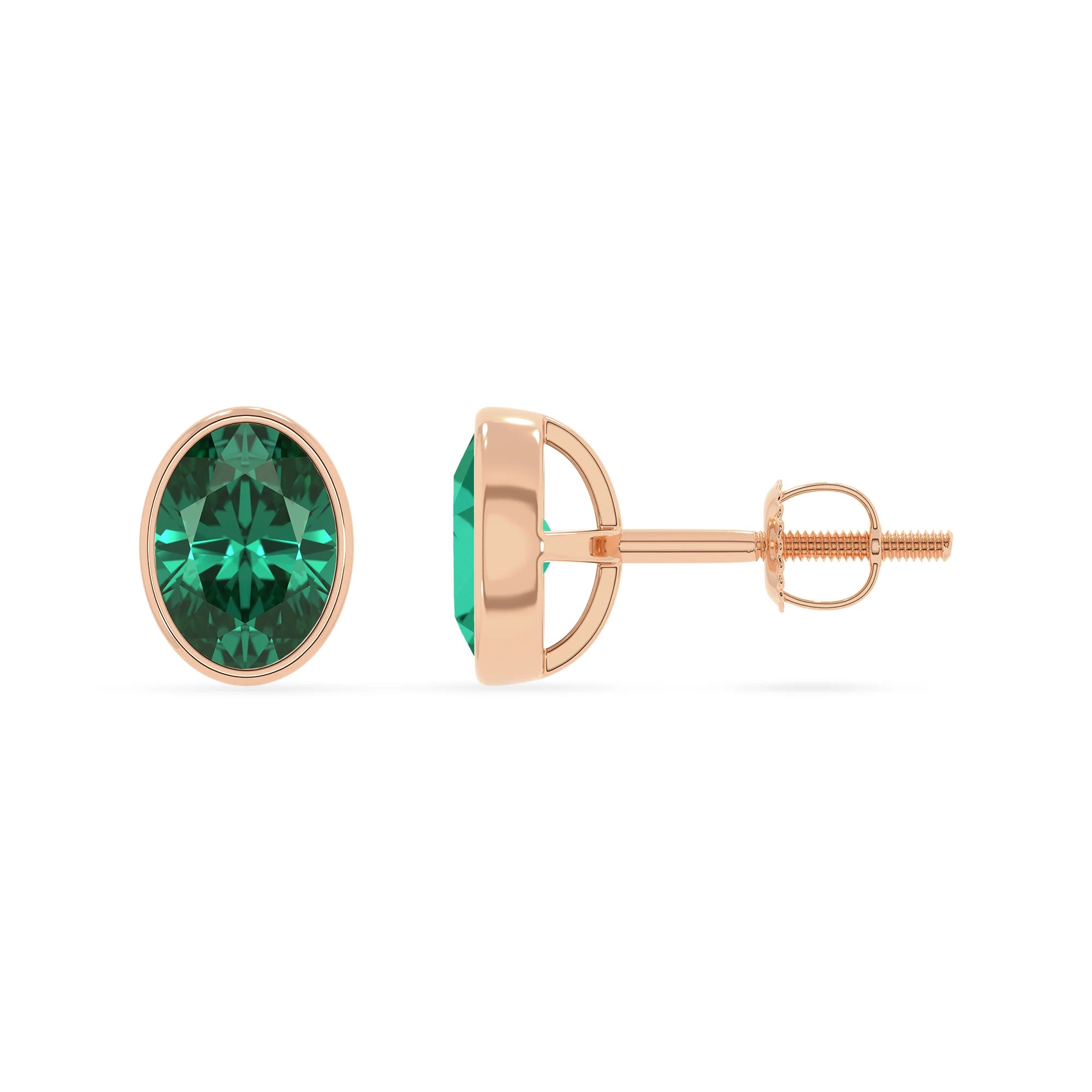 lab grown emerald oval stud earrings in rose gold 