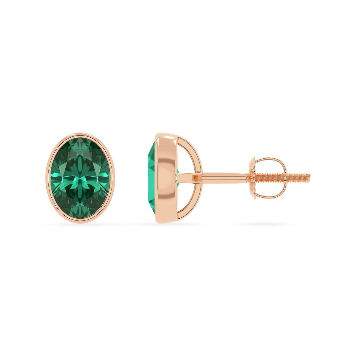 lab grown emerald oval stud earrings in rose gold 