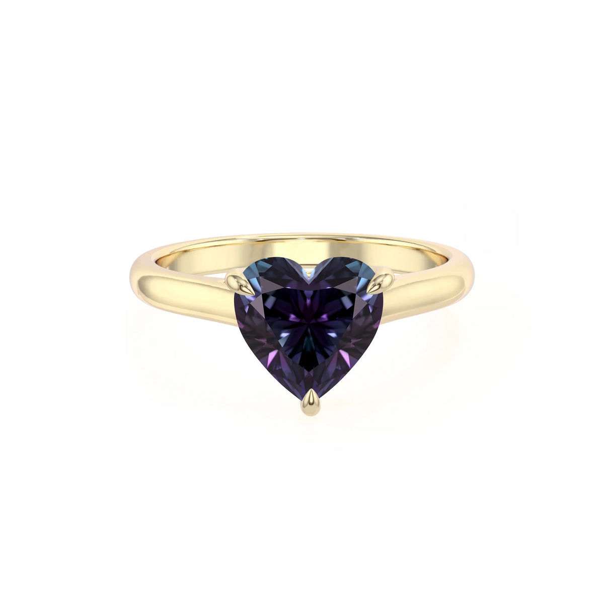lab grown alexandrite heart solitaire rings in yellow gold 