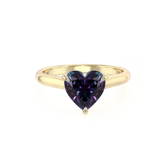 lab grown alexandrite heart solitaire rings in yellow gold 